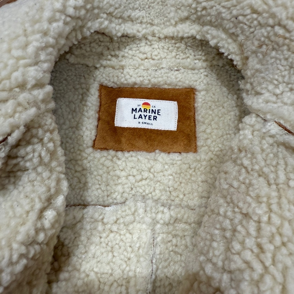 Marine Layer Faux Suede Sherpa Fleece Moto Jacket Chestnut XS NWT Casual Cozy - Picture 3 of 10